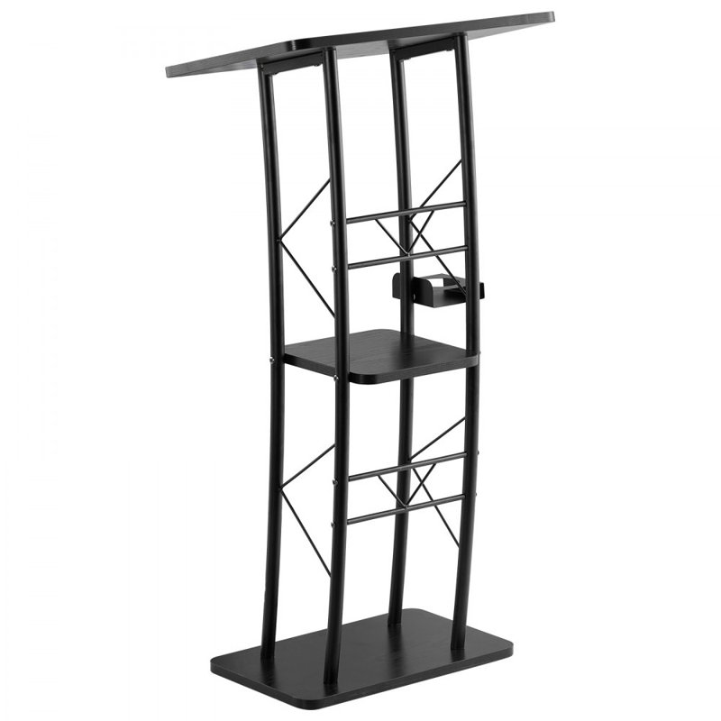 Podium Stand 47 in Curved Metal Lectern Storage Shelf Classroom Wedding Speech
