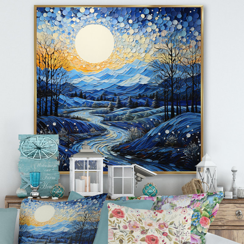 «Winter Landscape Snowy Peaks I - Landscape», reproduction sur toile, Cadre flottant doré, 36" H x 36" W