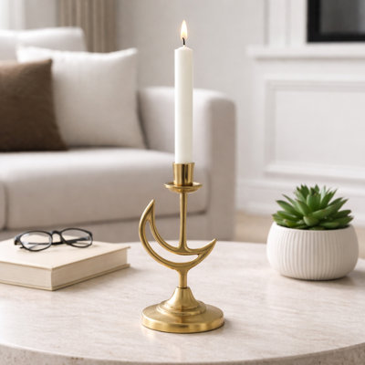 9" H x 5" W Gold Crescent Moon Taper Holder