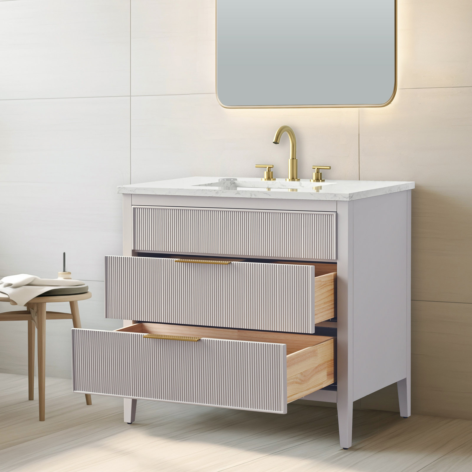 Bilroy 36'' Single Bathroom Vanity with Engineered Stone Top, Taupe