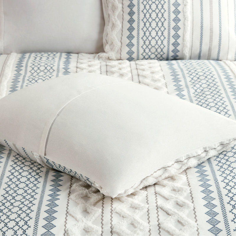Ensemble d'édredon en coton imprimé chenille, blanc, très grand californien, Édredon très grand californien + 2 taies décora