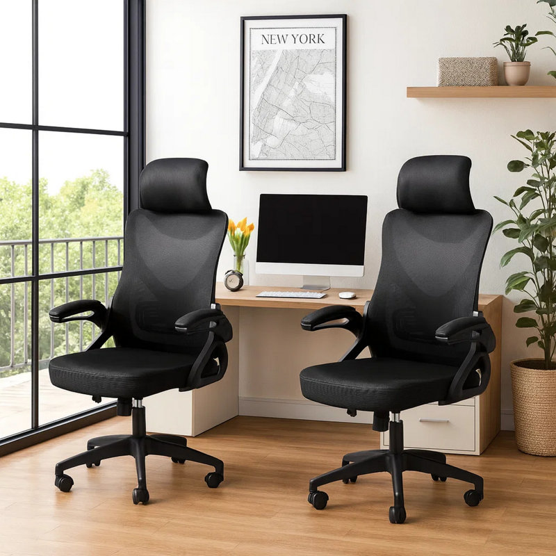 Executive Swivel Office Gaming Chair, Adjustable Headrest, Black Mesh Seat