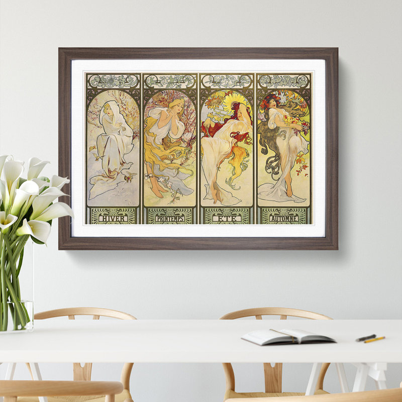 The Four Seasons by Alphonse Mucha - Framed Print, 27cm H x 36cm W x 2cm D, Walnut