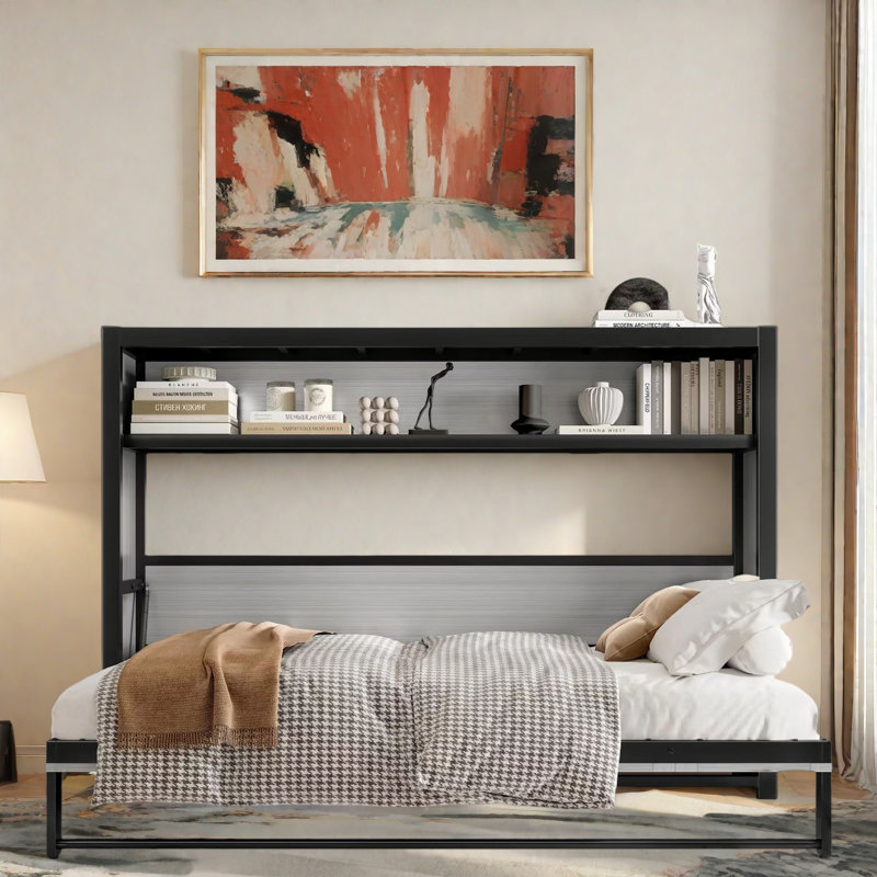 Lit escamotable avec tablettes Murphy, Gris