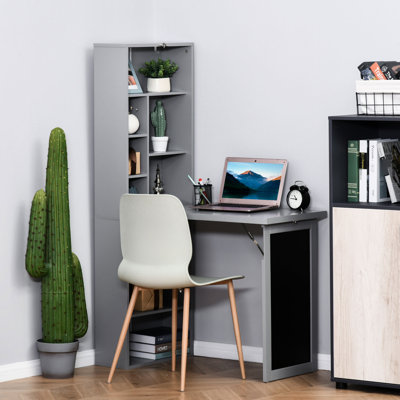 Bureau multifonctionnel avec tablette latérale et tableau d'écriture pliable en gris
