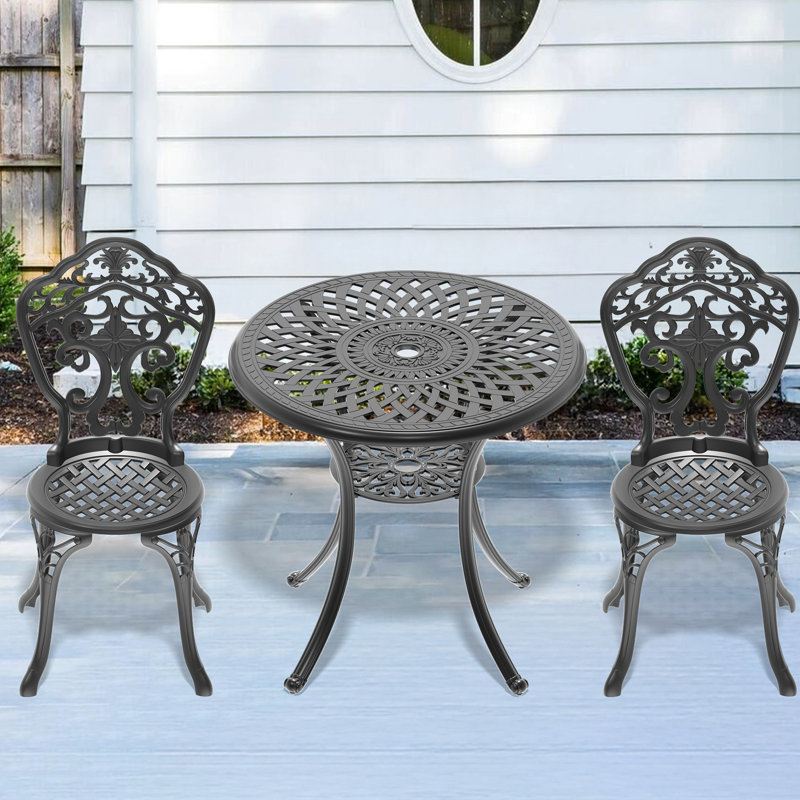 Table et chaises d'extérieur en fonte d'aluminium noire, repas toutes saisons avec chaises, noir