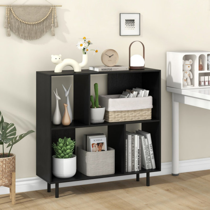 Open Shelf Bookcase With 4 Compartments, Black