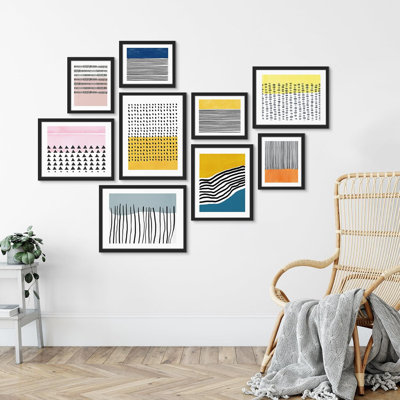 " Color Block Line Art Abstract Patterns " 9 - Pieces