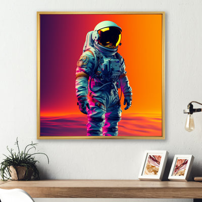 Astronaute rose orange orange à travers l'espace I - art mural