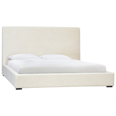 Fabio White Linen Upholstered Panel Platform Bed, Queen