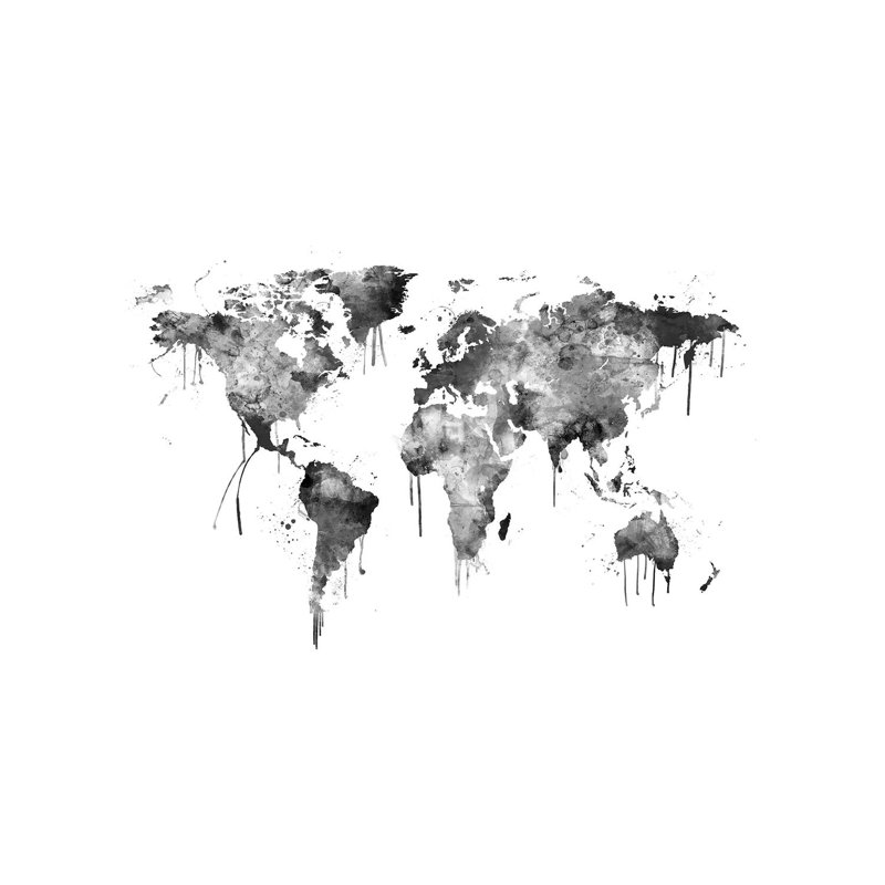 Watercolour Map Of The World Map, Grey Scale by Michael Tompsett - Wrapped Canvas Print, 152.5 cm H x 101.5 cm W