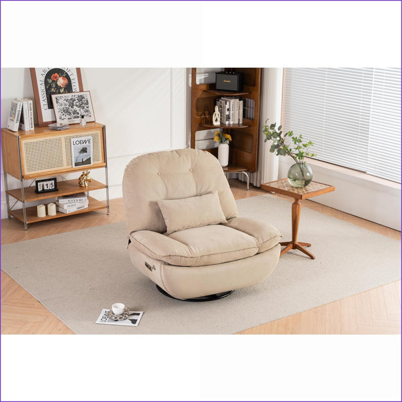 Fauteuil inclinable électrique pivotant inclinable avec port USB, Bluetooth, multifonction | Leathaire brun clair, Lin beige