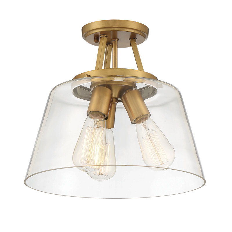 Macklin 3 - Light 13'' Simple Dome Semi Flush Mount in Warm Brass, Warm Brass