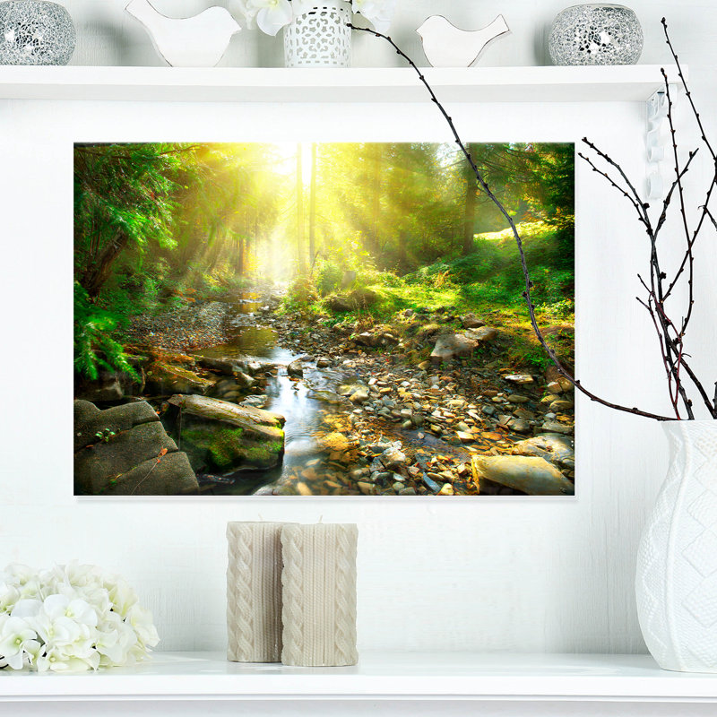 «Mountain Stream in Forest», reproduction de photo sur toile, Métal métal, H 38 po x l 38 po x p 1 po