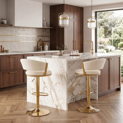 Chaises de bar réglables à 360 ° avec tabourets de bar à hauteur de comptoir avec structure et repose-pieds en métal doré