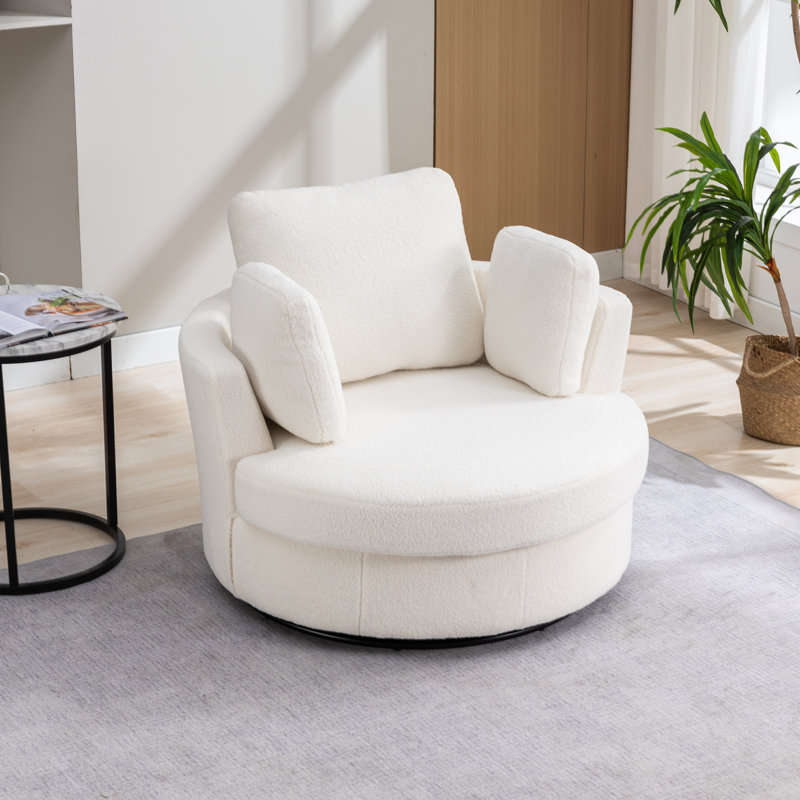 40" W Dahlonega Slipcovered Swivel Barrel Chair, Ivory Boucle Fabric, 33.6'' H x 40'' W x 35'' D