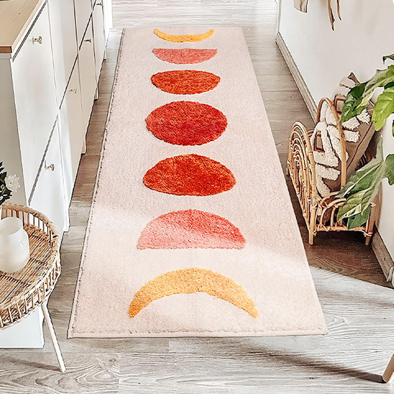 Tapis de couloir Boho, antidérapant, long, lavable (beige)