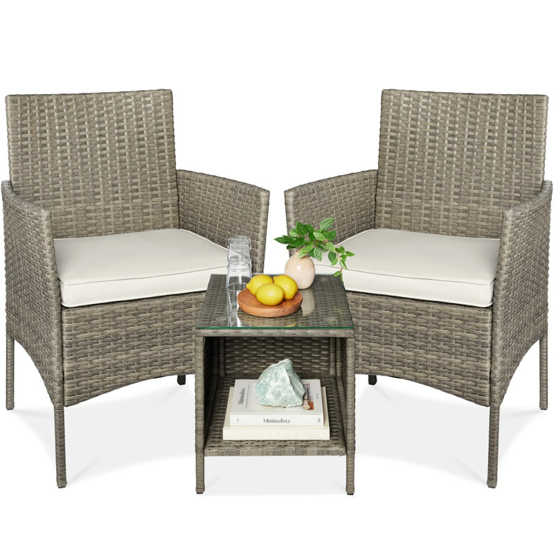 Patio Bistro Set, Taupe, White Sand