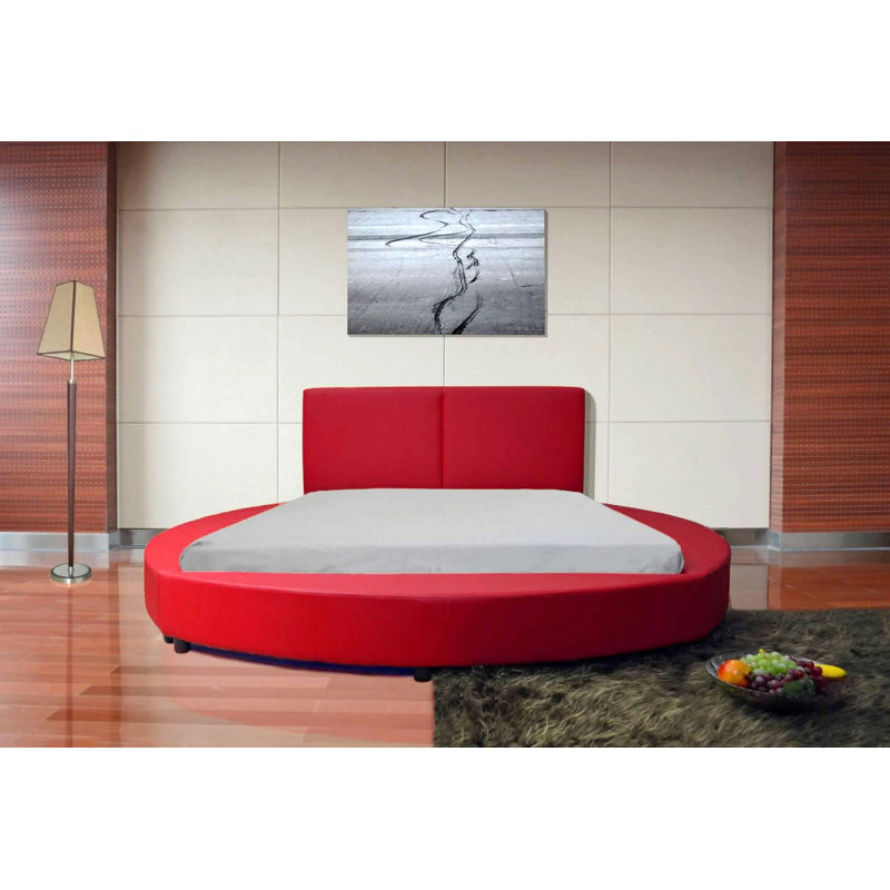 Lit plateforme en tapissier Lura, Rouge, Grand