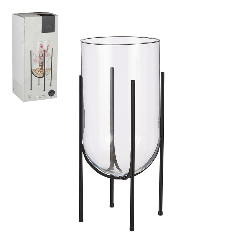 Glass Table Vase, 12.2" H x 7" W x 7" D, Black