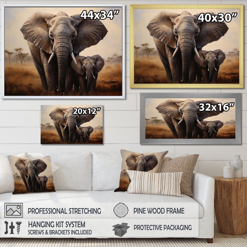 Elephant Guardianship, reproduction d'art sur toile, Encadrement doré, H 34 po x l 44 po x P 1,5 po