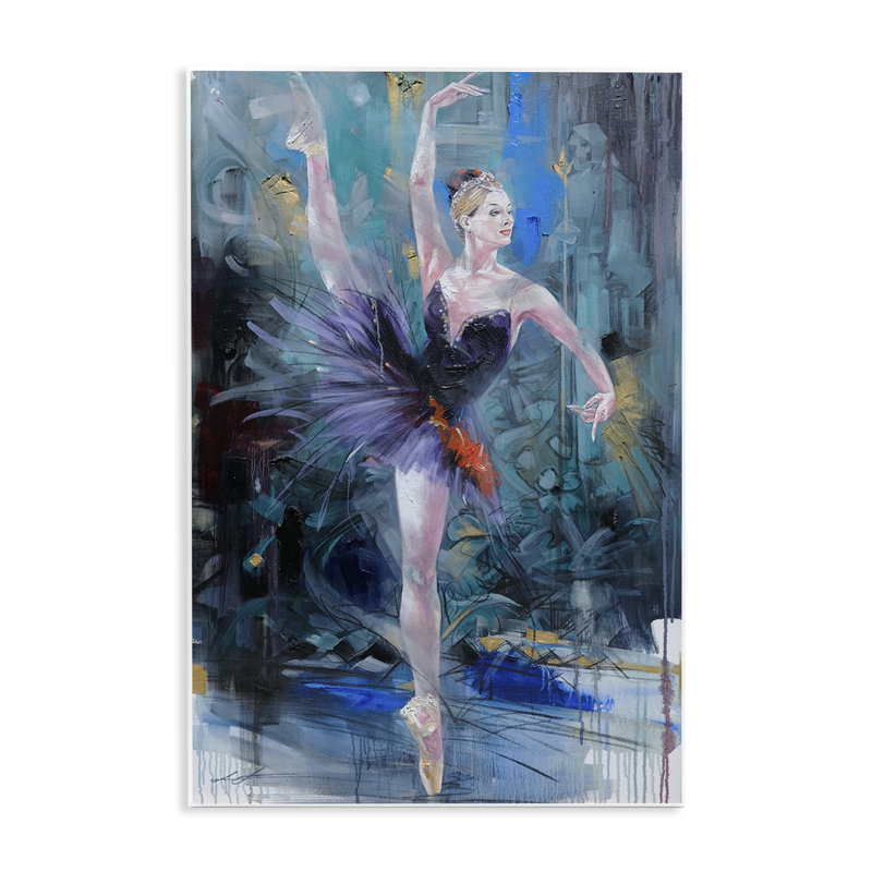 Danseuse de ballet vive sur plaque murale bleue, design par Lucille Lee, H 19 po x l 13 po