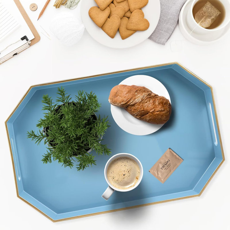 Plateau de service en plastique bleu octogone