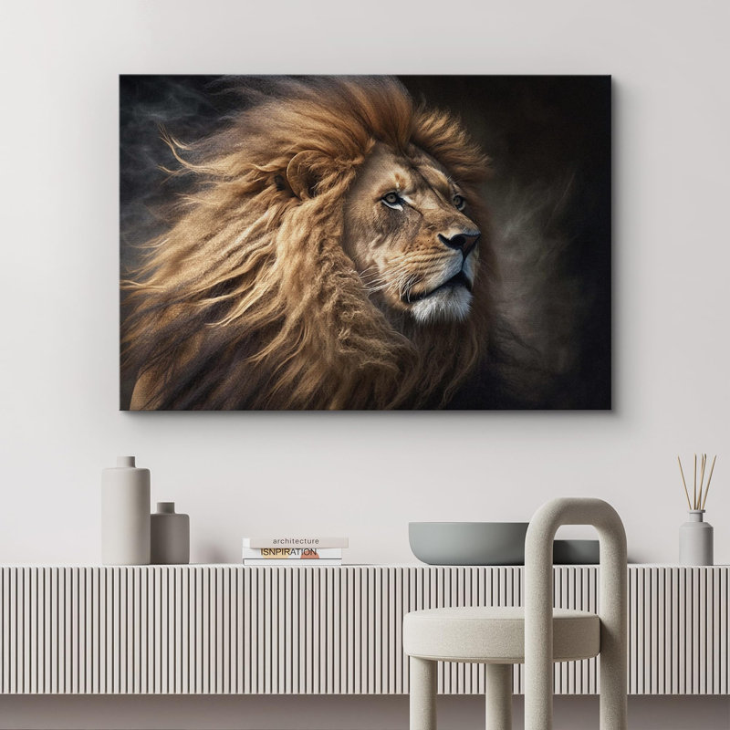 Animaux, lion, crinière de lion, jungle sur toile, Toile tendue, H 32 po x l 48 po x P 1,5 po