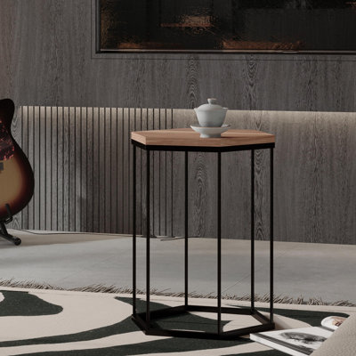 Medici 21'' Tall Hexagon Side/End Table, NighStand Coffee Table, Easy Assemblation, Tripod Stand