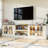 90" Farmhouse TV Stand With LED Light, Glass Cabinet & Open Shelves, Fits Tvs Up To 100"-2021562530-2021562529