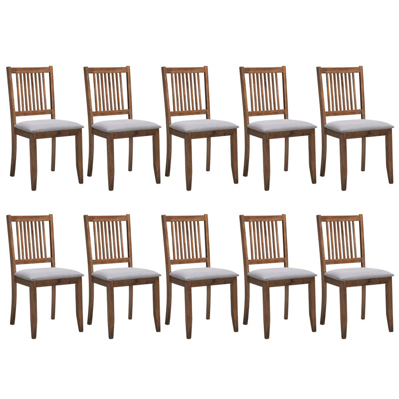 Swick Solid Wood Frame Fabric Upholstered Seat Slat Back Dining Side Modern Traditional Farmhouse Chair, Brown