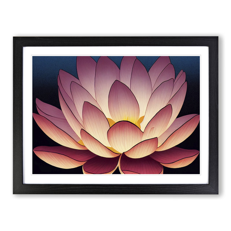 Blissful Lotus Flower - Single Picture Frame Print, Black, 25cm H x 34cm W x 2cm D