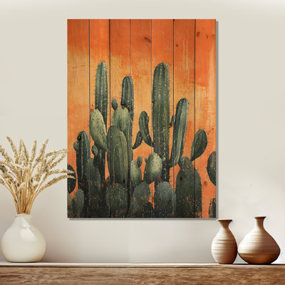 Pastel cactus au lever du soleil II - impression de cactus floral sur bois de pin naturel