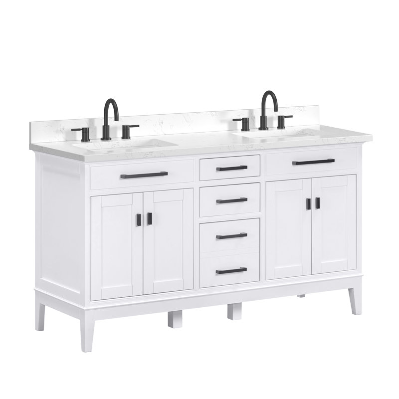 Meuble-lavabo double 60 po Anglet, Blanc, Blanc cala