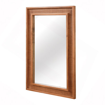 24"x36" Rattan Rectangle Solid Wood Frame Decorative Mirror,For Farmhouse,Bathroom,Home Decor,Entryway