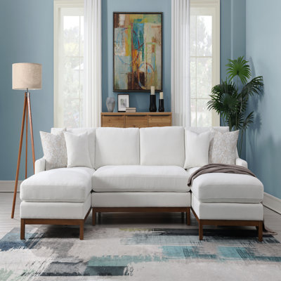 Ivory Chenille Sectional Sofa W/4 Pillows