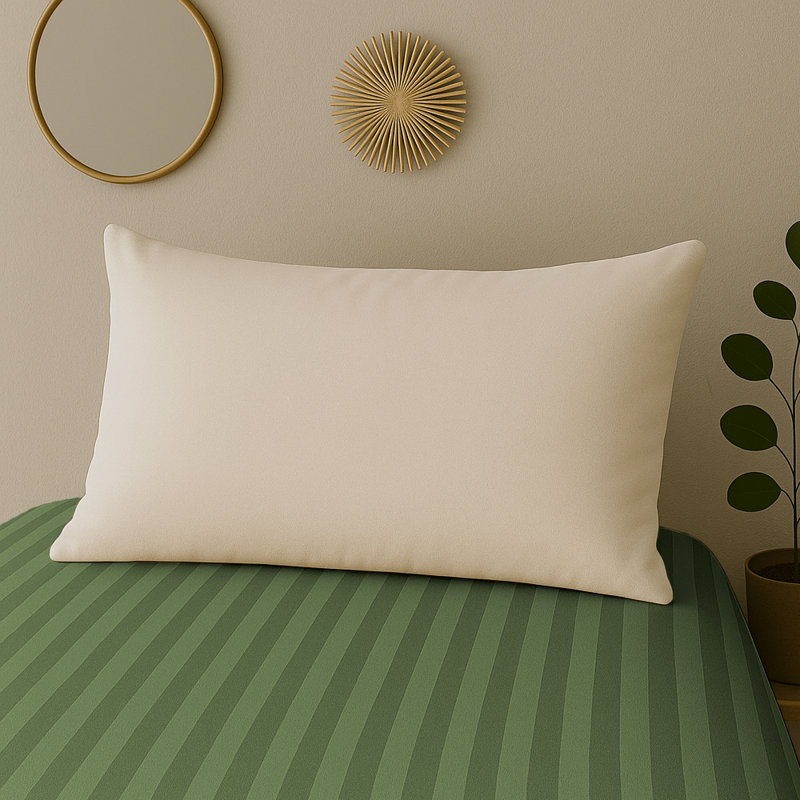 40cm Deep Pocket Microfiber Stripe Fitted Sheet, Double (4'6), Olive Green
