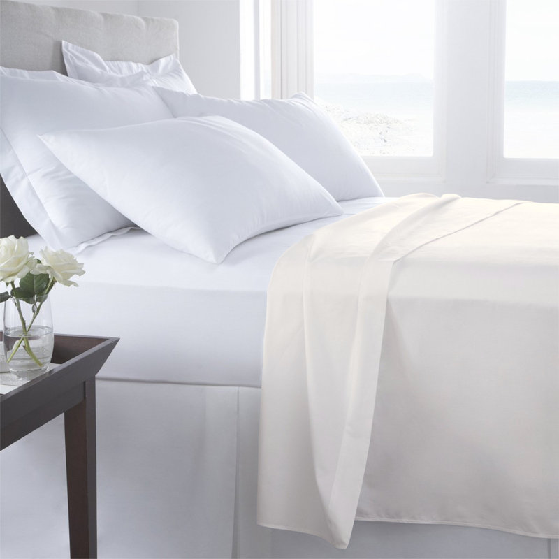 ALVITO European Cotton Bedding 100% Cotton Guest Room Flat Sheet Case Pack, Full Flat Sheet, Ivory