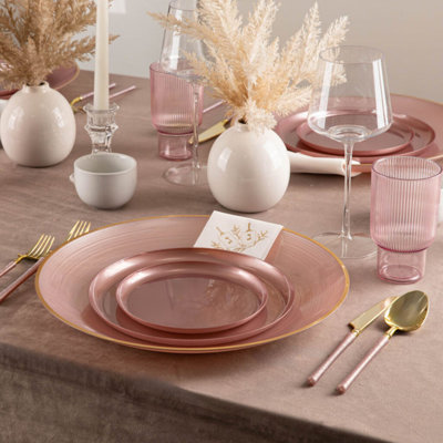 Edge Collection Pink Pearl Plastic Plates Combo 6.3″ & 8.6″ | 24-Piece/12 Servings Elegant Disposable Set