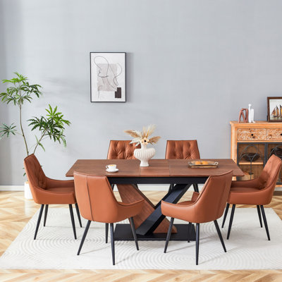 Contemporary Extendable Dining Set With MDF Wood-Veneer Table And 4 Premium Faux Leather Chairs, Ideal For Small Spaces And Entertaining