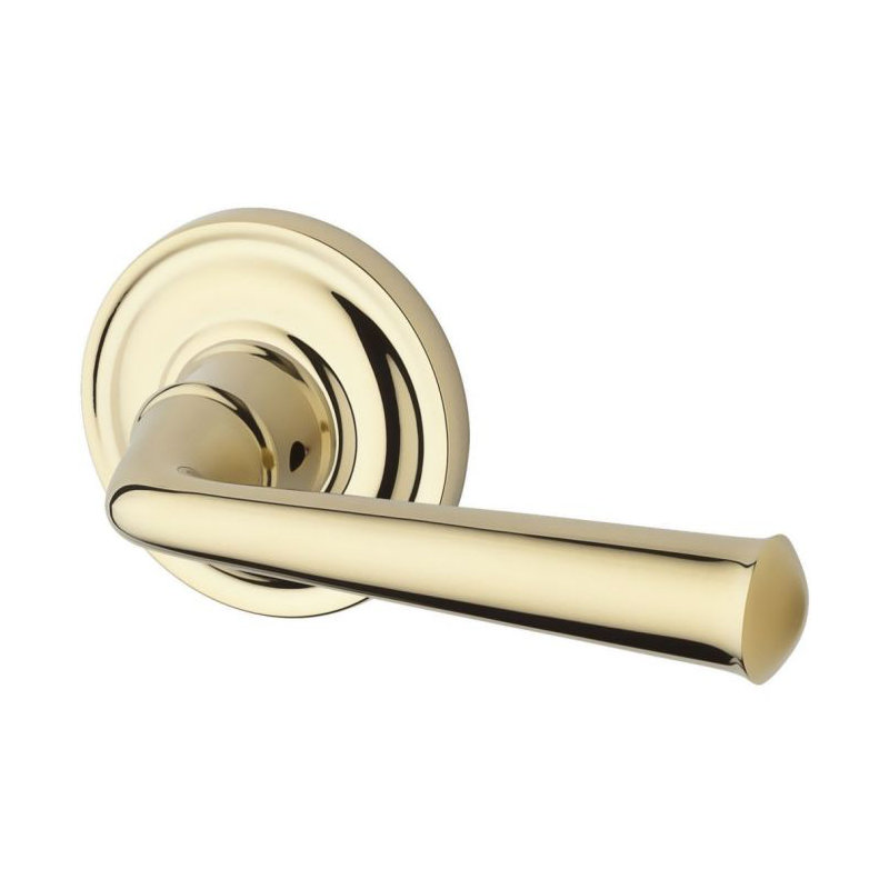 Federal Privacy Door Lever with Traditional Round Rose, Polished Brass