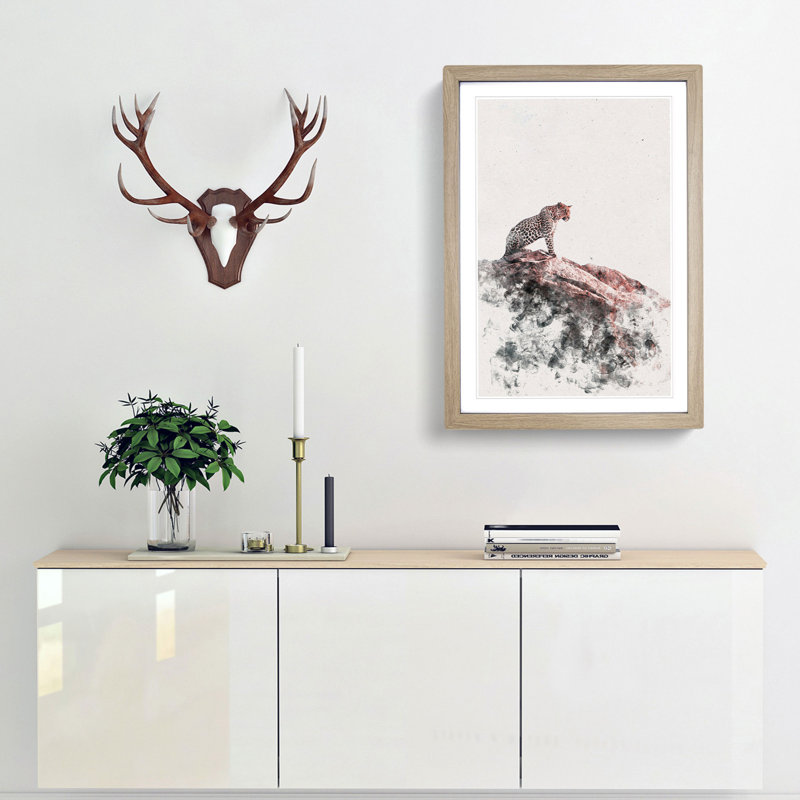 Leopard upon the Rock - Framed Print, 45cm H x 33cm W x 2cm D, Oak Framed