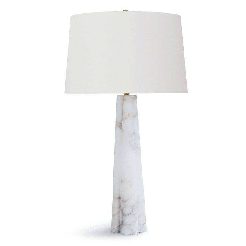 Regina Alabaster Large Table Lamp with Linen Shade and Brass Accents