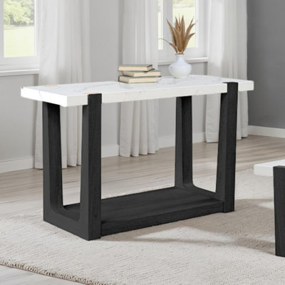Modern 50'' Sofa Table, Console Table with Black Wood Frame and White Faux Marble Top for Entryway Hallway Living Room