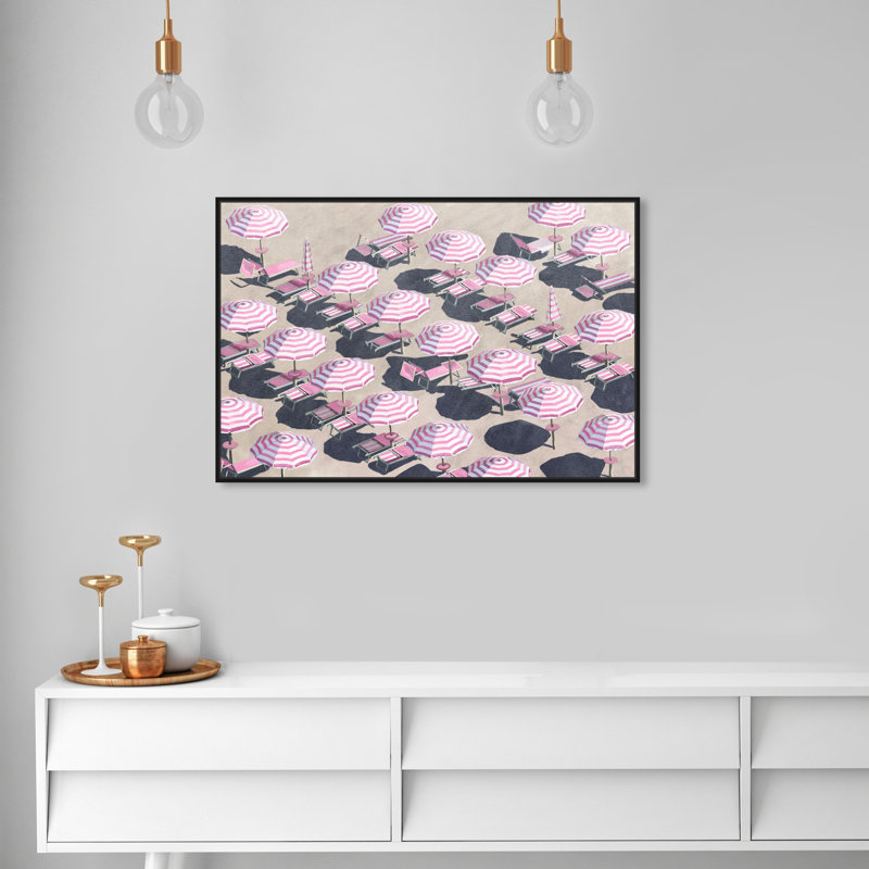 Défilé de parapluies roses, Parasols de plage glam blanc - Peinture, H 24 po x l 36 po x P 1,75 po