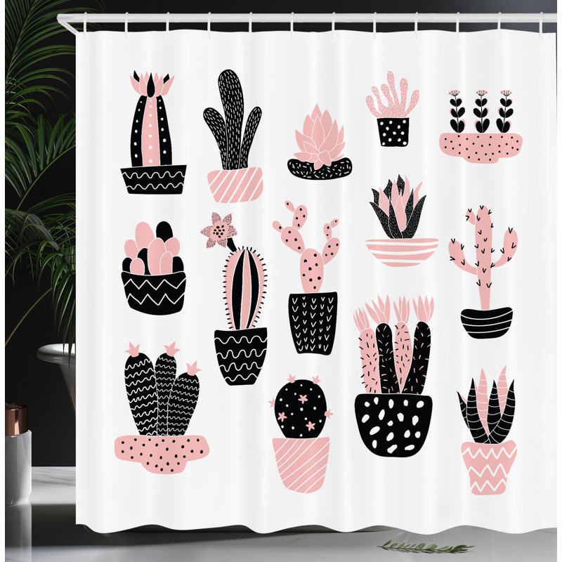 Dakota Fields Cactus Shower Curtain Succulent Pots, 70''H x 69''W