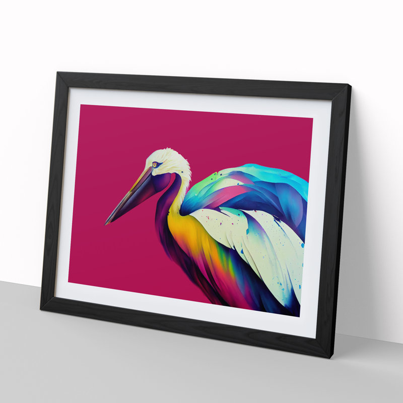 XH1022-6866X Pelican - Single Picture Frame Painting, 46cm H x 64cm W x 2cm D, Black Framed