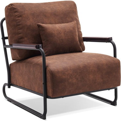 Accent Chair, Upholstered Reading Chair, Wooden Armrests Guest Chair
