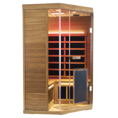 Sauna à infrarouge lointain pour 2 personnes Wizzisaunas, luminothérapie rouge et bleue, 1900 W / 120 V, température maximale de 158 ° F, bois de cèdre rouge, contrôle de température à distance via l'application, porte en verre trempé, haut-parleur Bluetooth intégré, assemblage facile