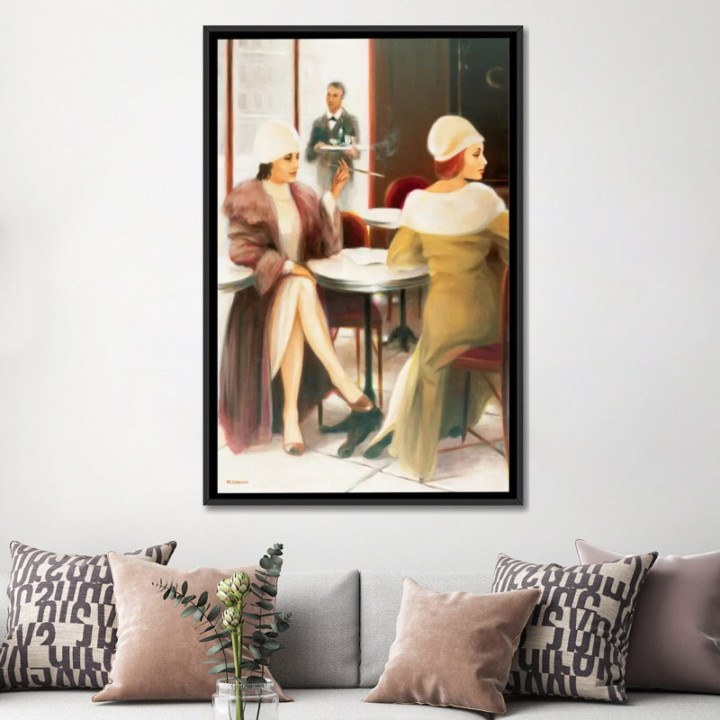 « cafe i », reproduction sur toile, H 60 po x l 40po x P 1,5 po, Toile avec cadre noir, Pas de tapis